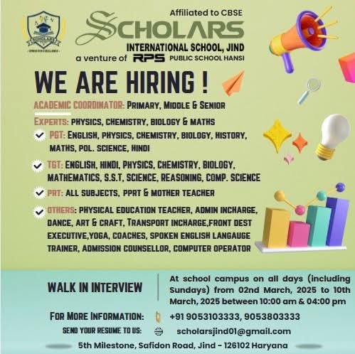 School Jobs at  Scholars International School ,  Jind